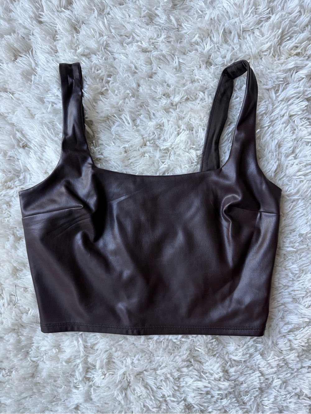 Express Faux Leather Crop Tank in Dark Brown